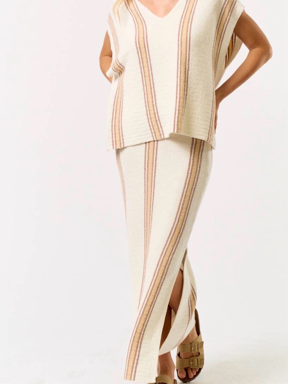 La Lavon Cream Striped Knit Two-Piece Set